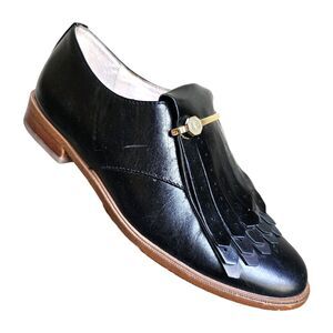 louise et cie shoes Size 5.5 Lo-Tamare Kiltie Black Leather Fringe Accents